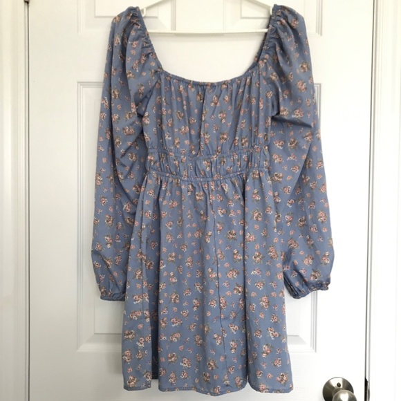 Streetwear Society Long Sleeve Sweetheart Neckline Tie Floral Dress S Blue Peach - Picture 8 of 15